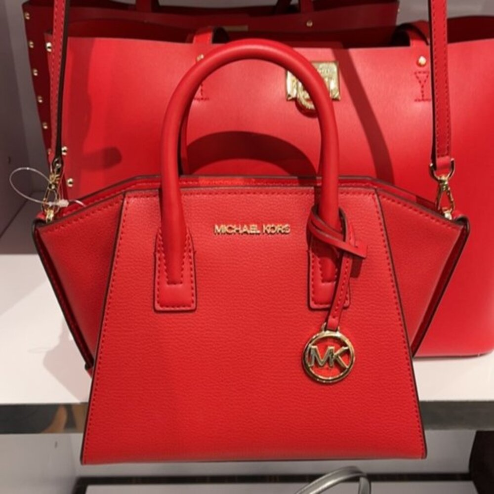 Michael Kors Avril Small Leather Top-Zip Satchel Color Flame